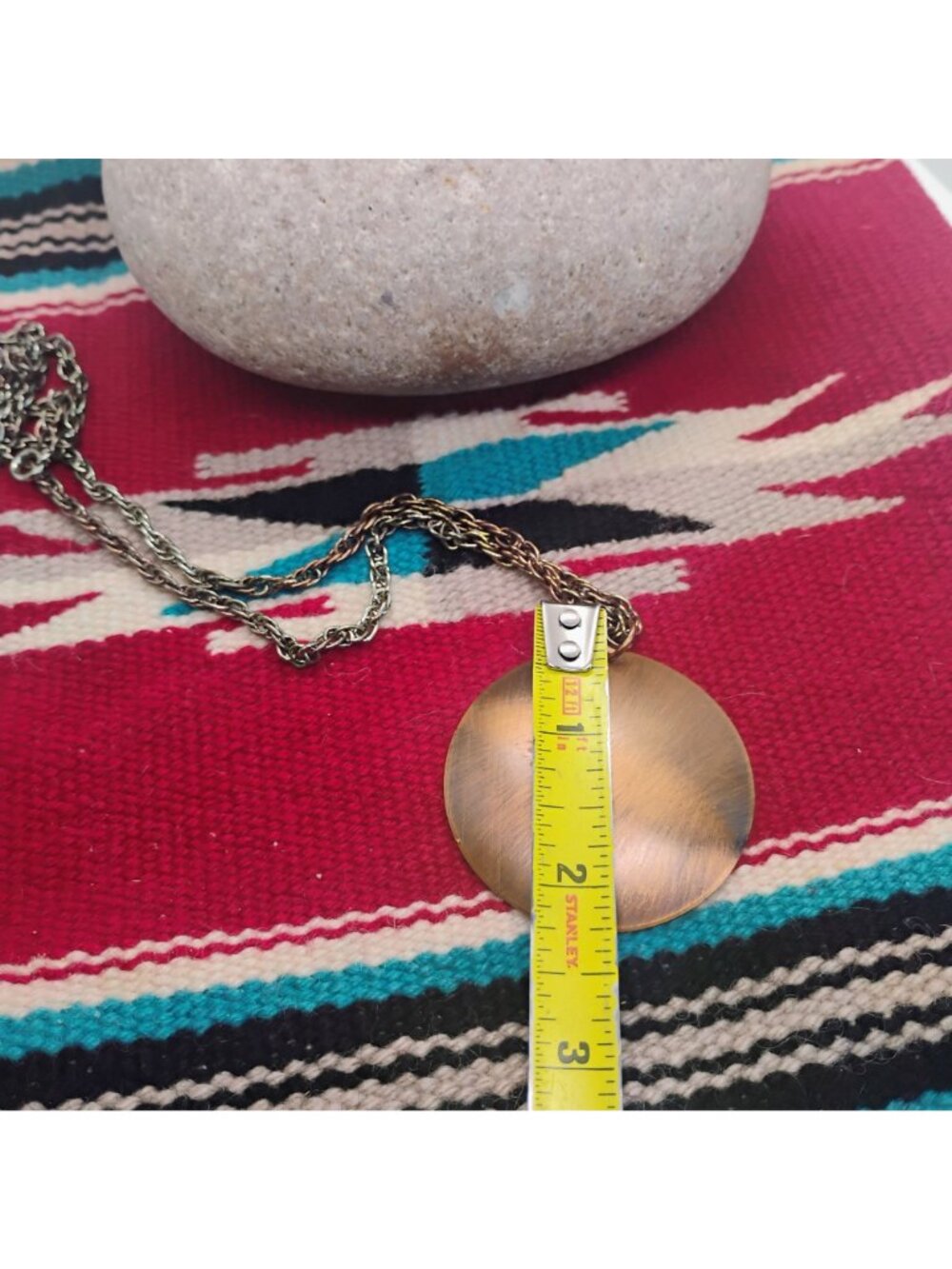 Vtg Copper Thunderbird Medallion Pendant Necklace w/Faux Turquoise 2" Diameter - Picture 3 of 5